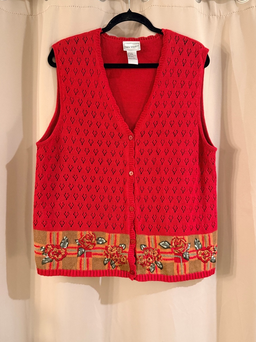 Napa Valley Red Floral Embroidered Knit Vest